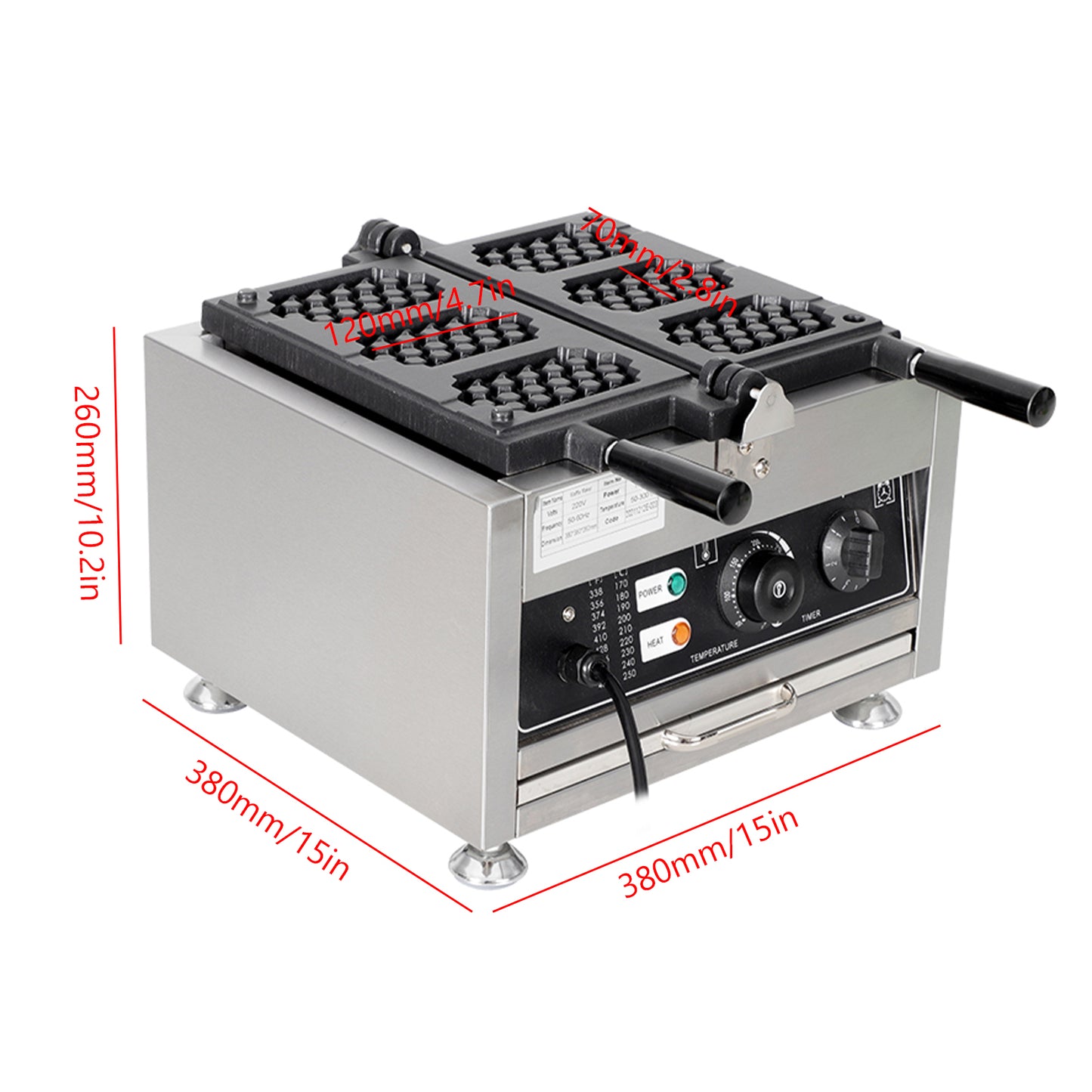 Máquina para hacer gofres con forma de panal volteable de 3 rejillas