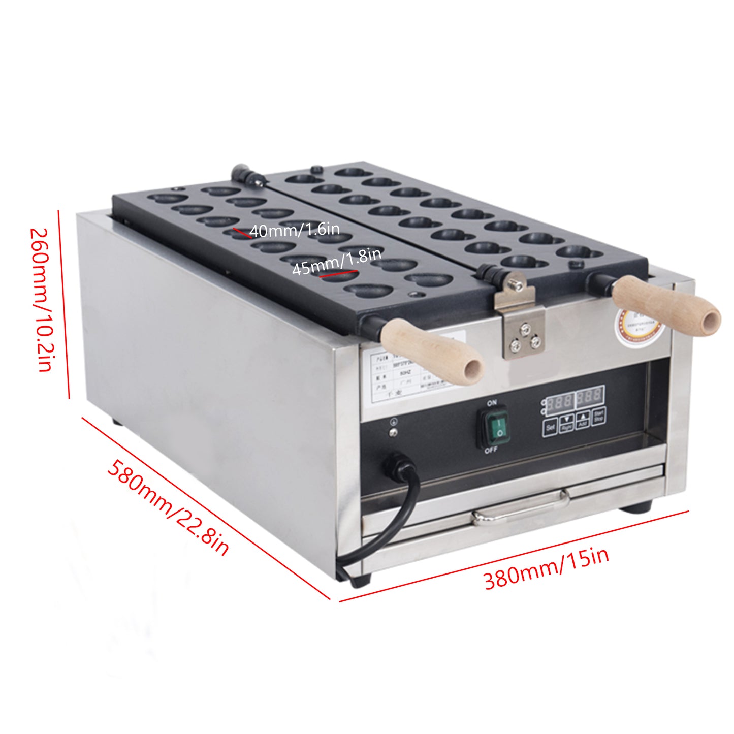 Máquina para hacer gofres comercial en forma de corazón