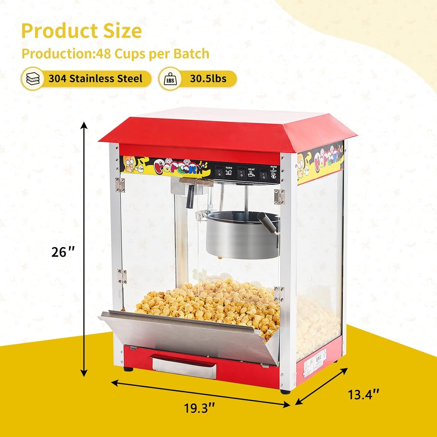 CPVKRY 110V/220V Household Electric Hot Air Popcorn Maker Commercial Countertop Caramel Popcorn Maker