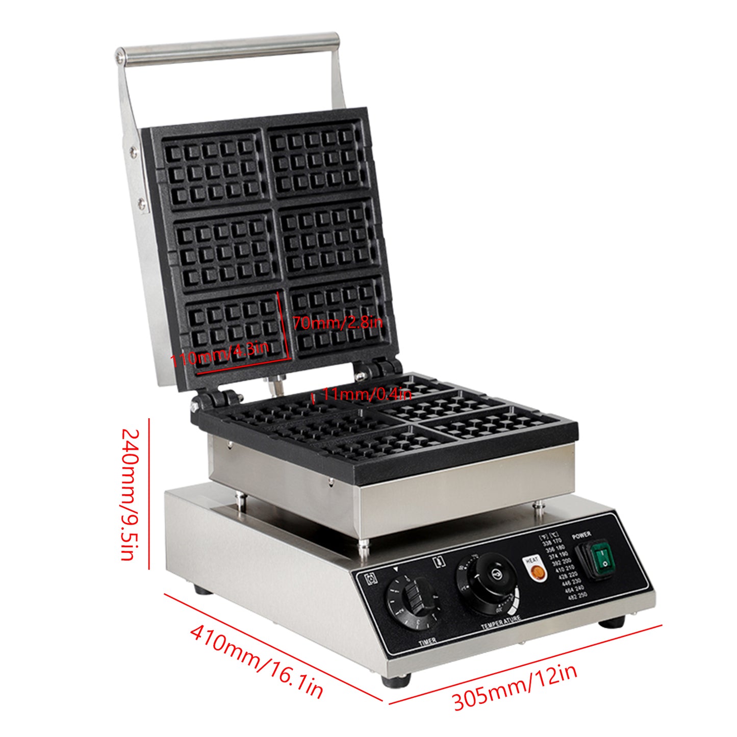 6-grid square pressed waffle maker