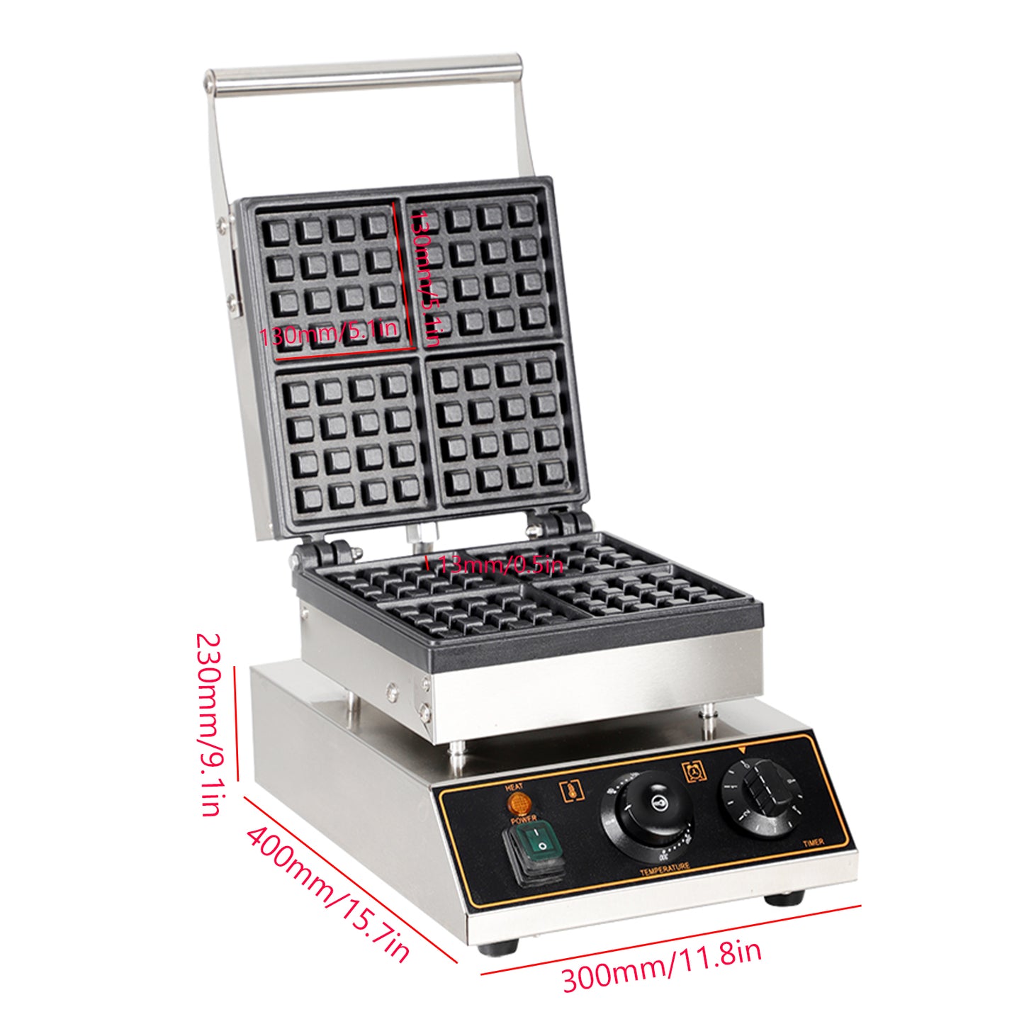 4-grid square pressed waffle maker