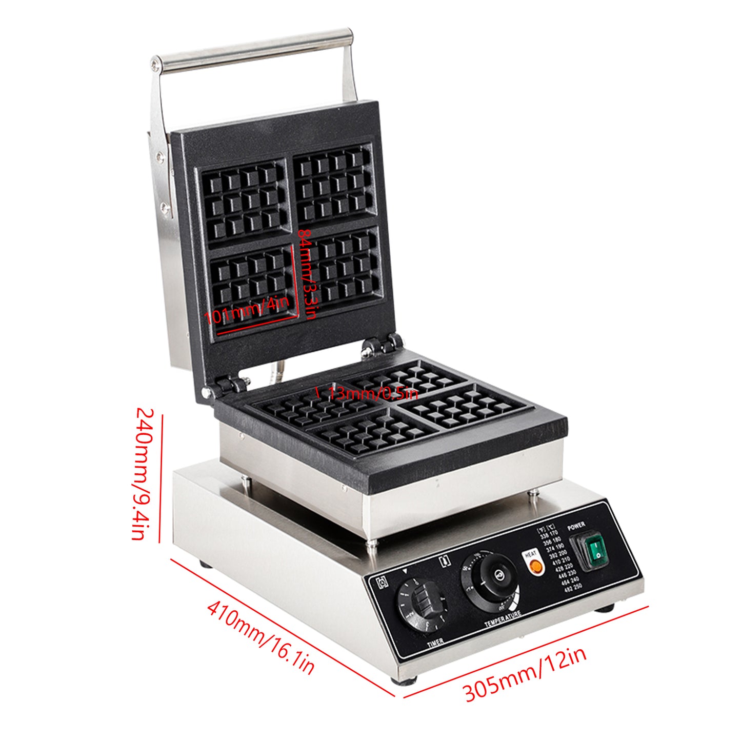 4-grid square pressed waffle maker