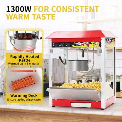 CPVKRY 110V/220V Household Electric Hot Air Popcorn Maker Commercial Countertop Caramel Popcorn Maker