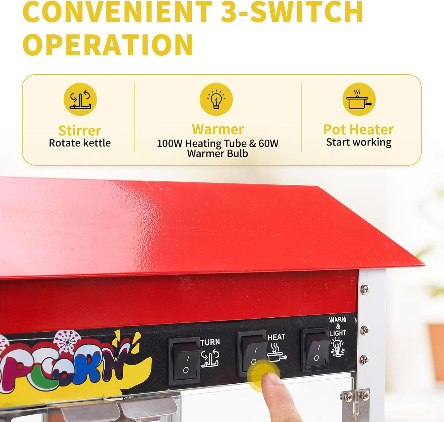 CPVKRY 110V/220V Household Electric Hot Air Popcorn Maker Commercial Countertop Caramel Popcorn Maker