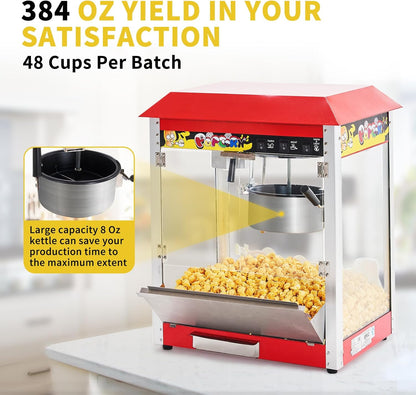 CPVKRY 110V/220V Household Electric Hot Air Popcorn Maker Commercial Countertop Caramel Popcorn Maker